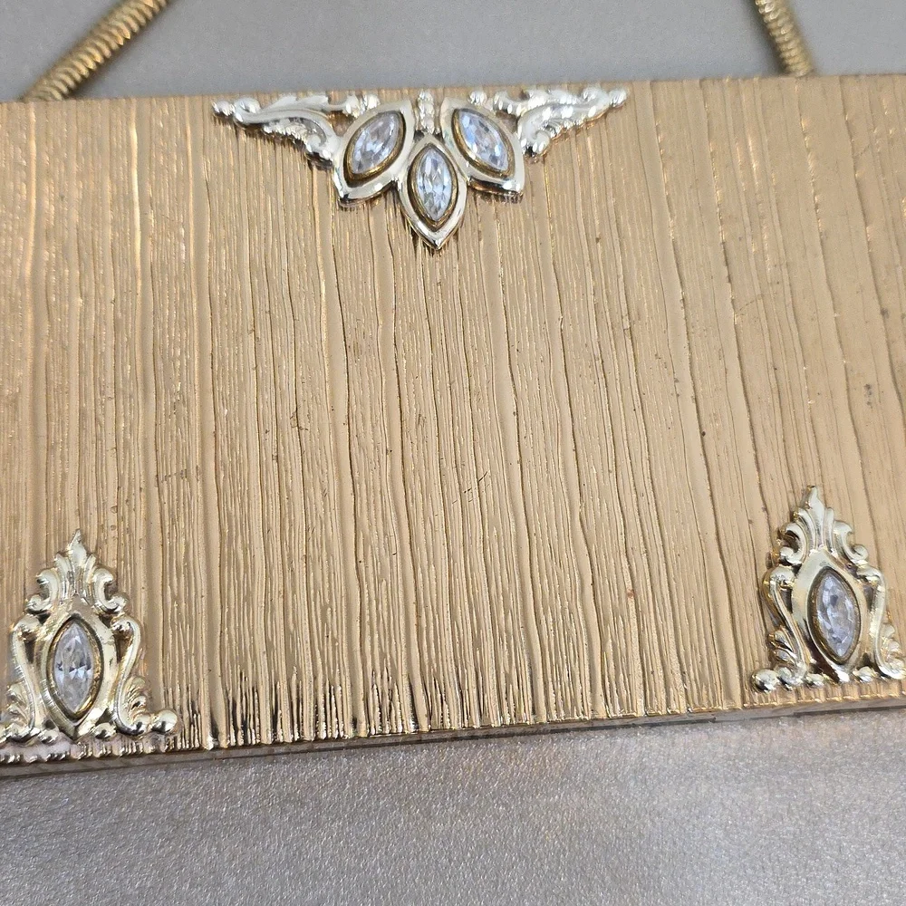 Vintage Evans Marquise Rhinestone Gold Art Deco Minaudiere Cigarette Case Compac - Picture 12 of 15